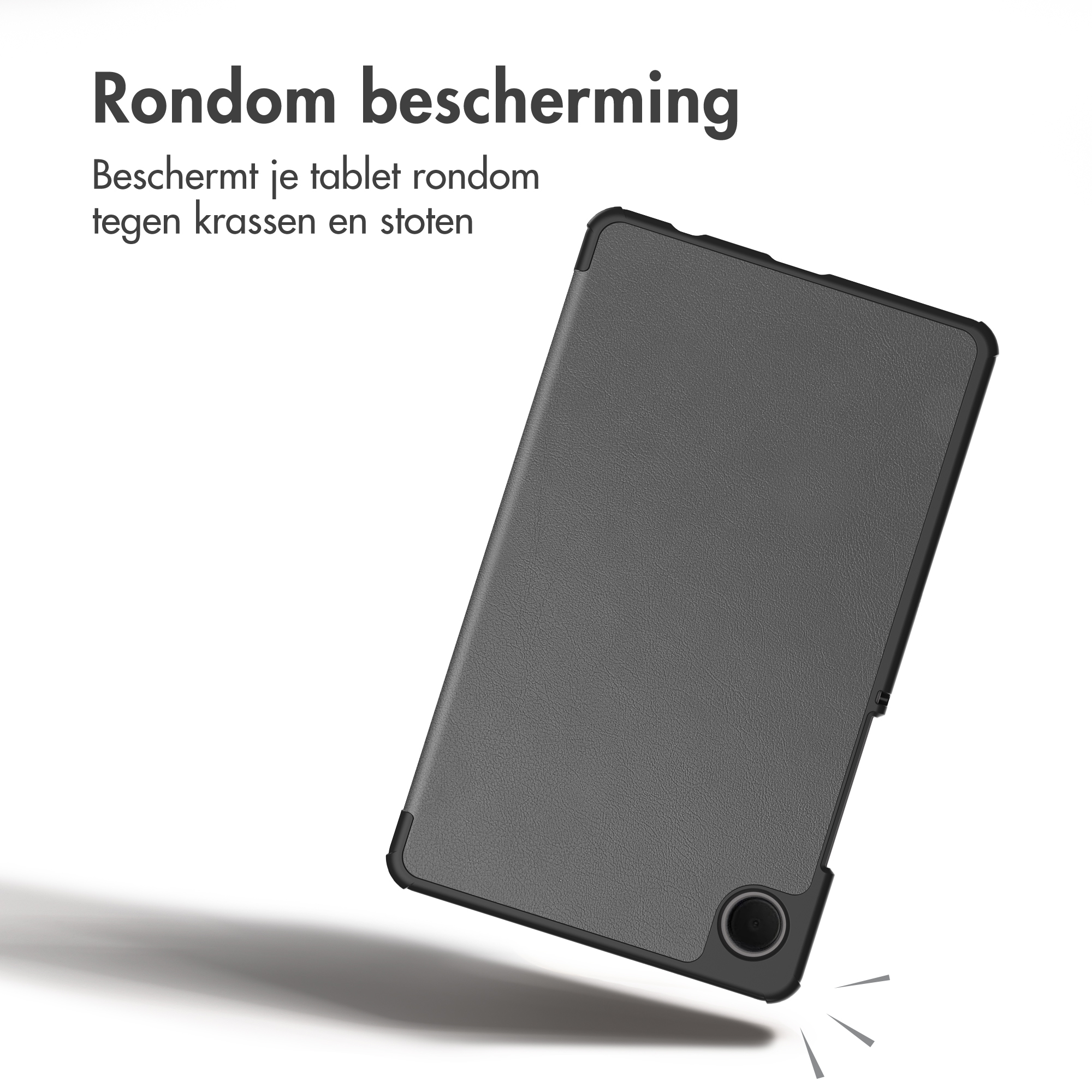 Graue Tablet-Hülle mit schwarzem Rand gegen Kratzer.