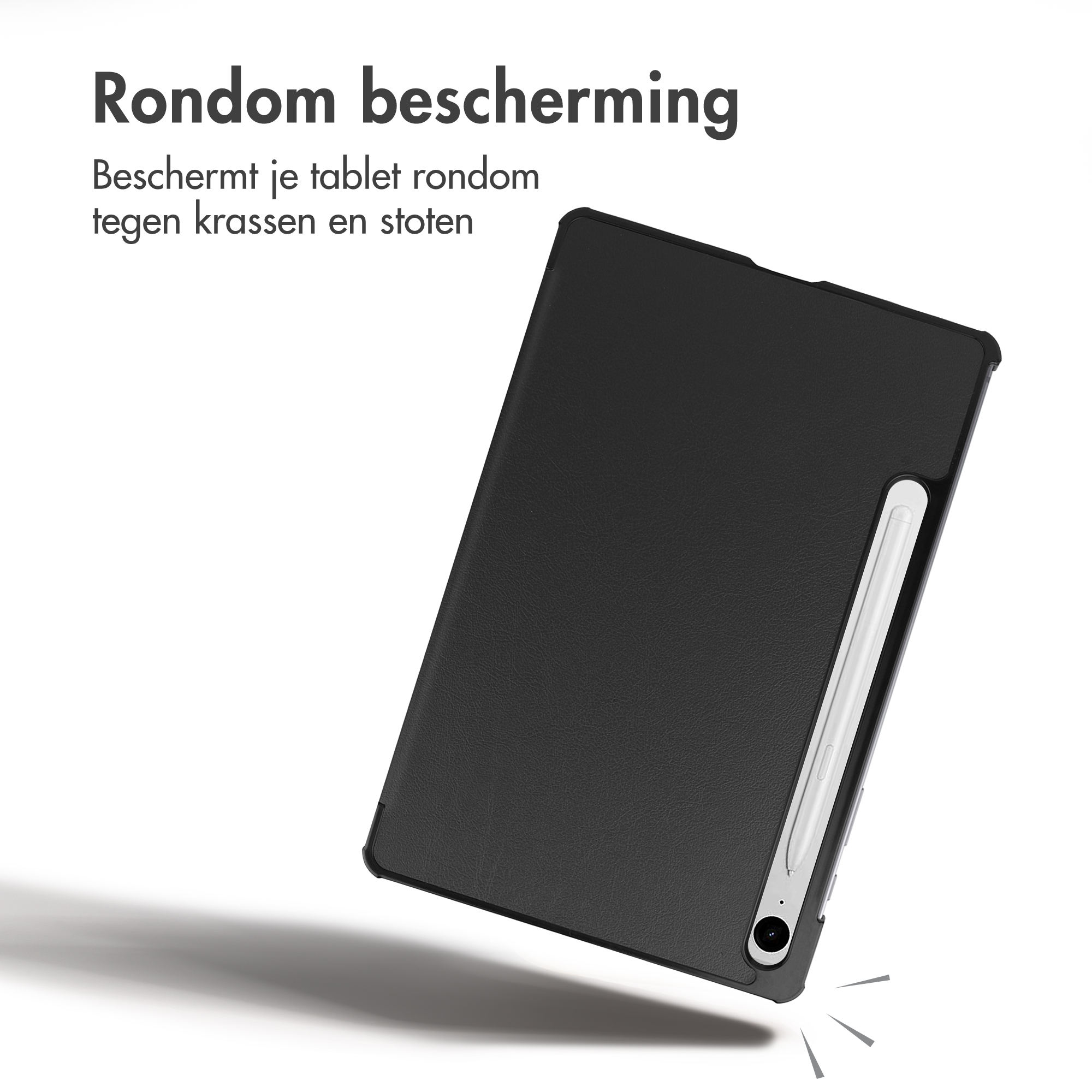 Black tablet case with built-in stylus, protecting against scratches.