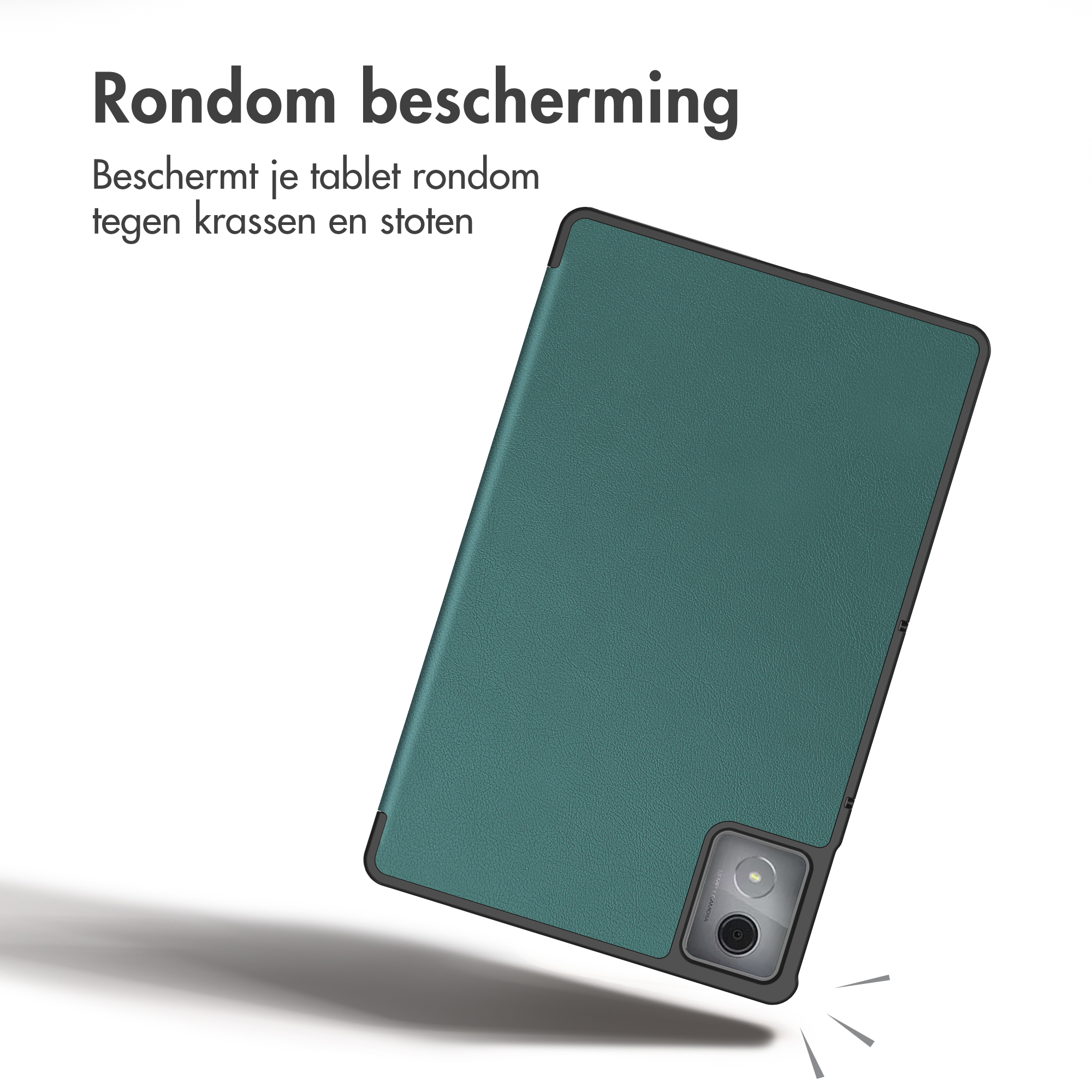 Groene tablethoes beschermt tegen krassen en stoten op een witte achtergrond.