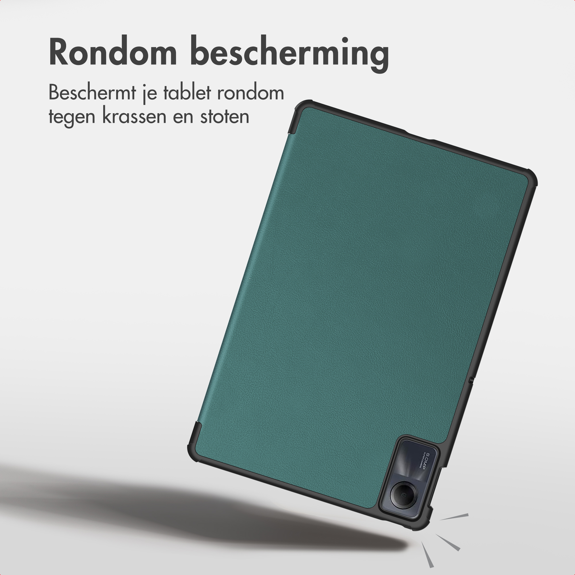 Groene tablethoes op een lichte achtergrond met tekst.