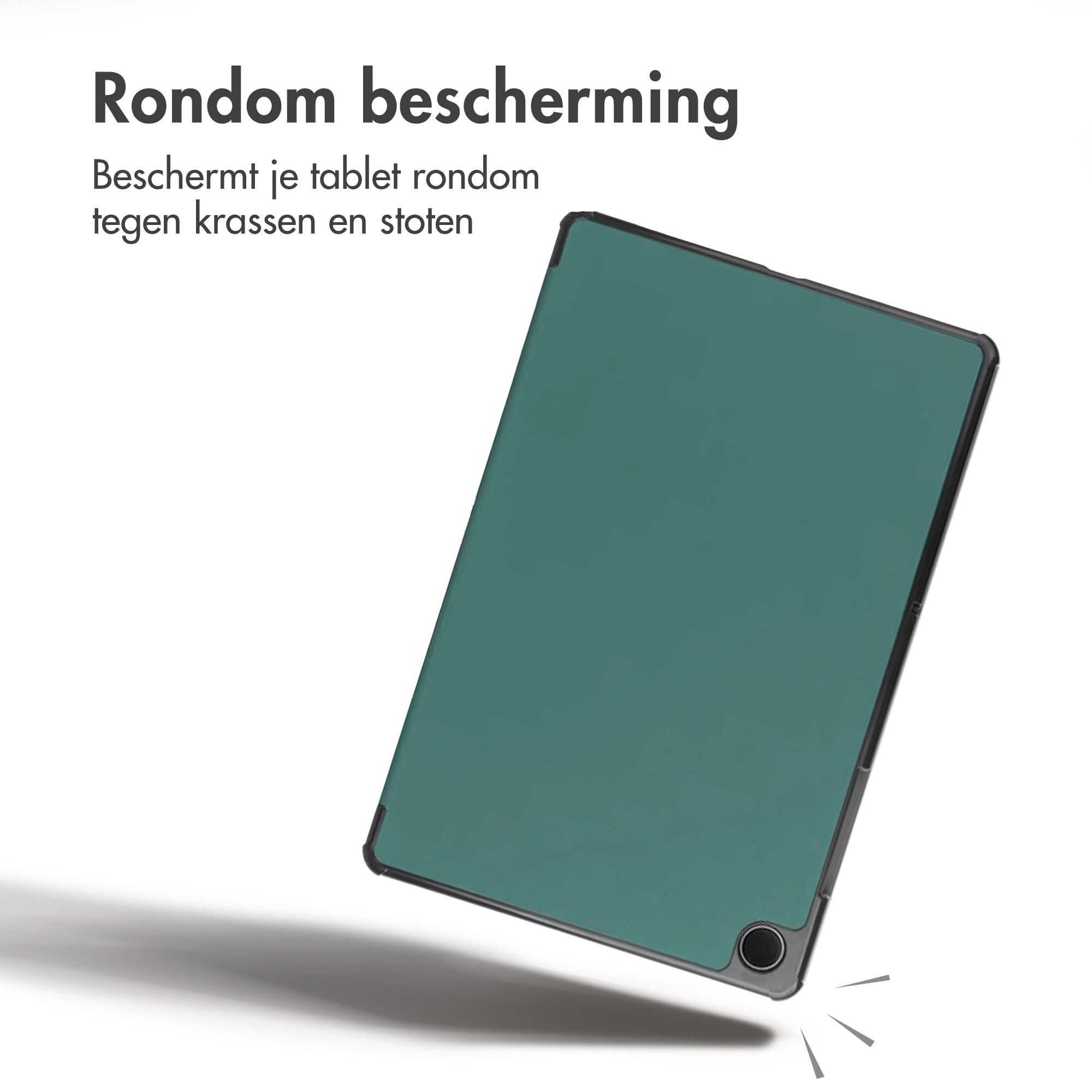 Groene tablethoes met rondom bescherming tegen krassen en stoten.