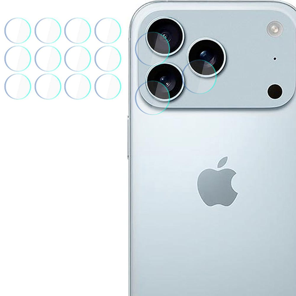 Retro di un iPhone con tre obiettivi della fotocamera e vetri protettivi a sinistra.