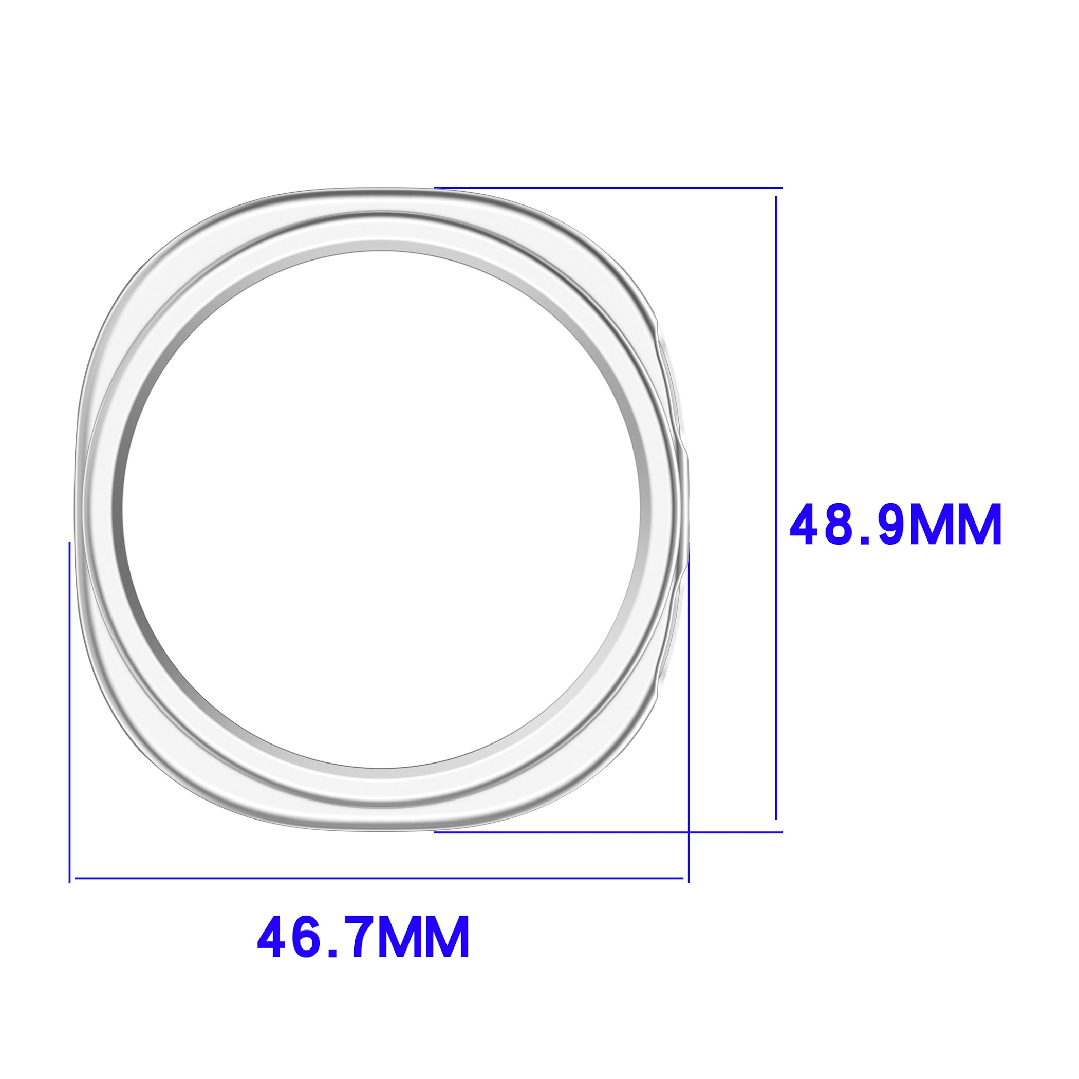 Disegno tecnico di un anello rotondo con dimensioni di 46,7 mm di larghezza e 48,9 mm di altezza.