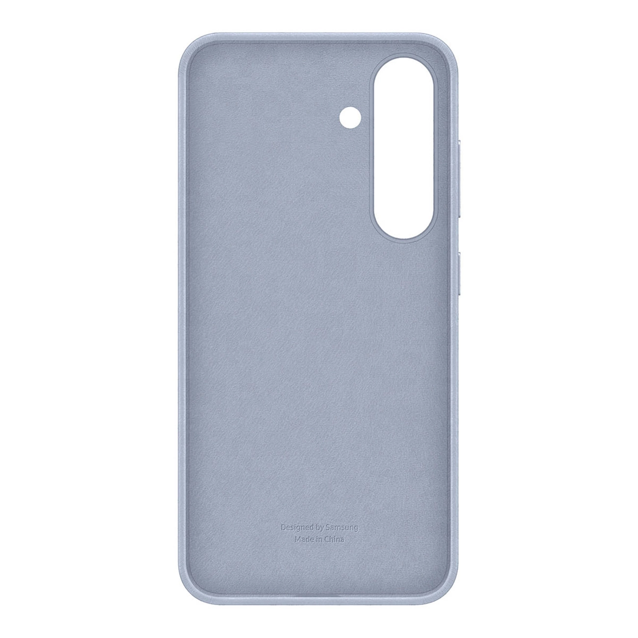 Jasnoniebieskie etui na telefon Samsung z wycięciami na aparat na białym tle.