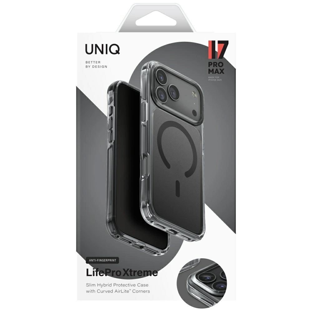 Şeffaf tasarımlı UNIQ LifePro Xtreme koruyucu telefon kılıfı ambalajı.