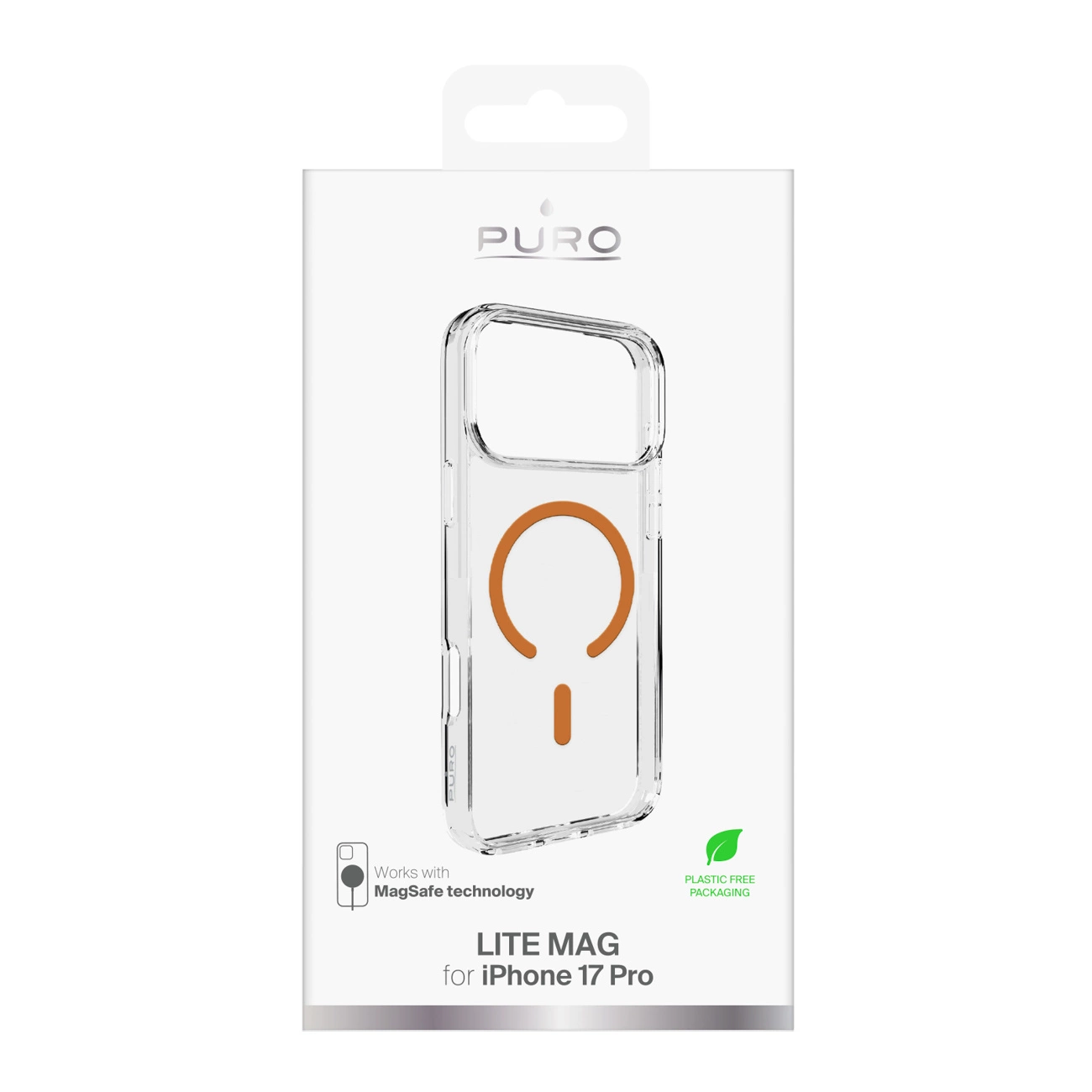 Confezione per una custodia protettiva trasparente Puro Lite Mag per iPhone 17 Pro con MagSafe.