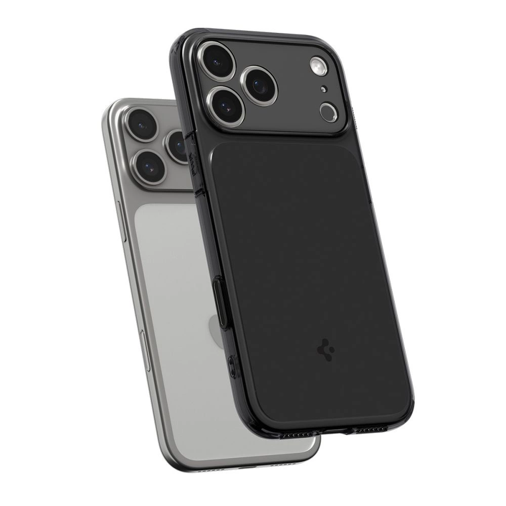 Due smartphone in custodie nere con tripla fotocamera e logo Spigen.