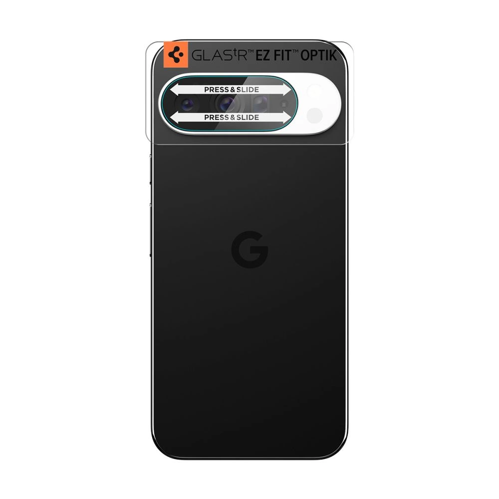 Retro di uno smartphone nero con un vetro di protezione per la fotocamera applicato.