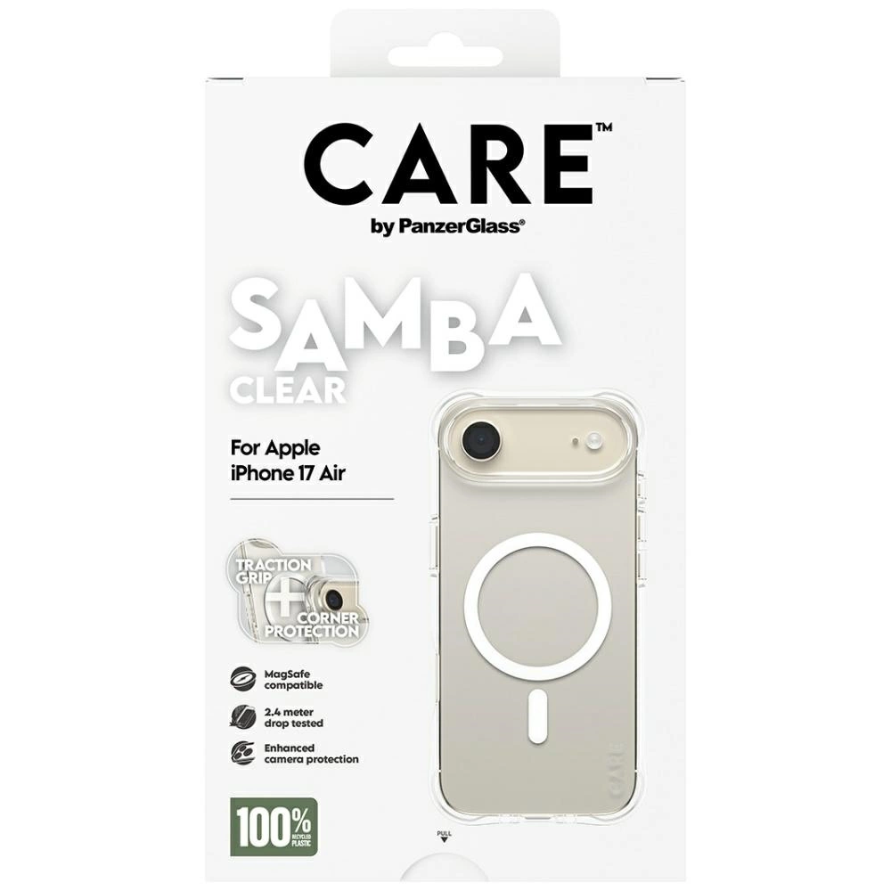 Coque de téléphone CARE Samba pour Apple iPhone 17 Air dans un emballage blanc.