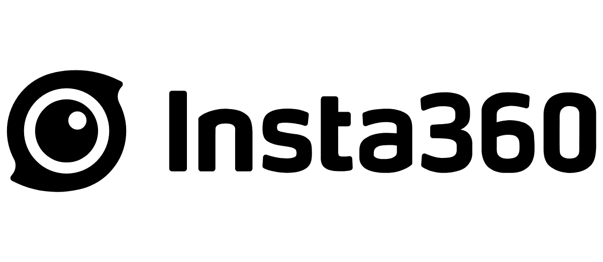 Il logo nero Insta360 con l'icona di un obiettivo fotografico a sinistra e il testo a destra su sfondo bianco.
