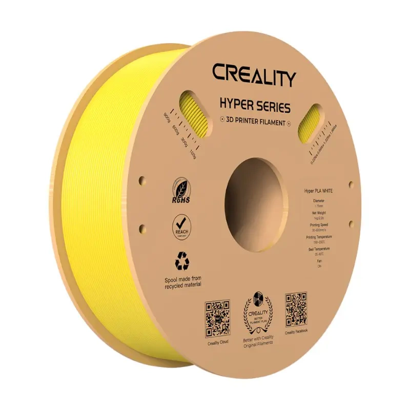 Filamento giallo per stampante 3D Creality Hyper Series su bobina.