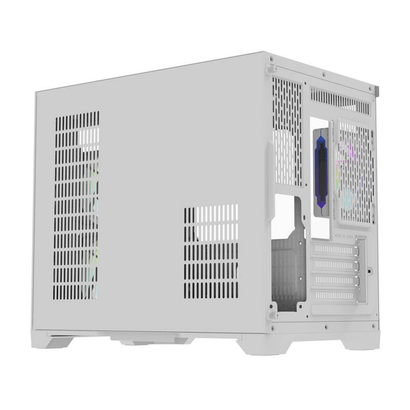 Un case per computer bianco con feritoie di ventilazione.
