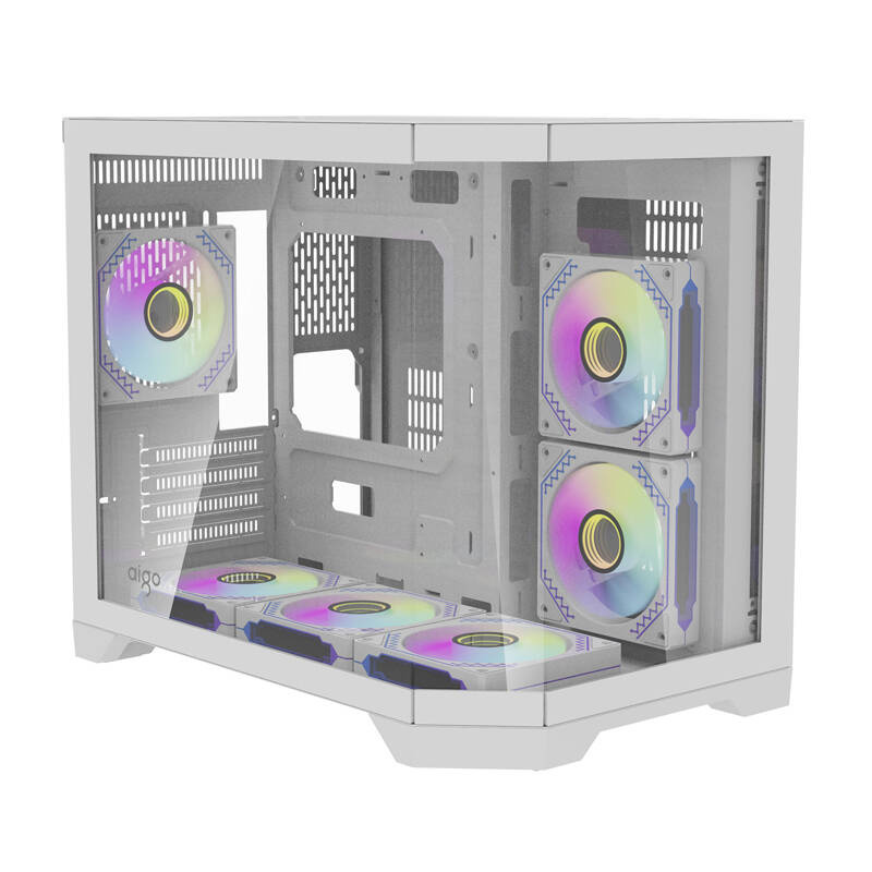 Un case per PC bianco con frontale in vetro e ventole RGB.