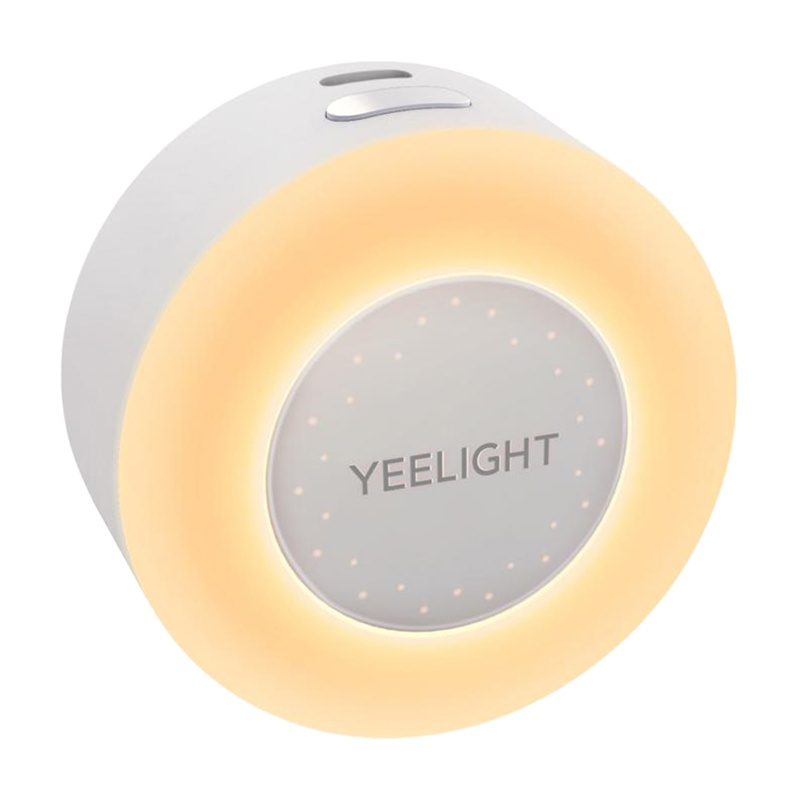 Luce LED Yeelight rotonda e bianca con anello luminoso e marchio.