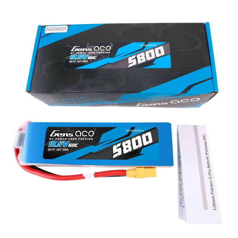 Batteria LiPo blu Gens ace con confezione e manuale.