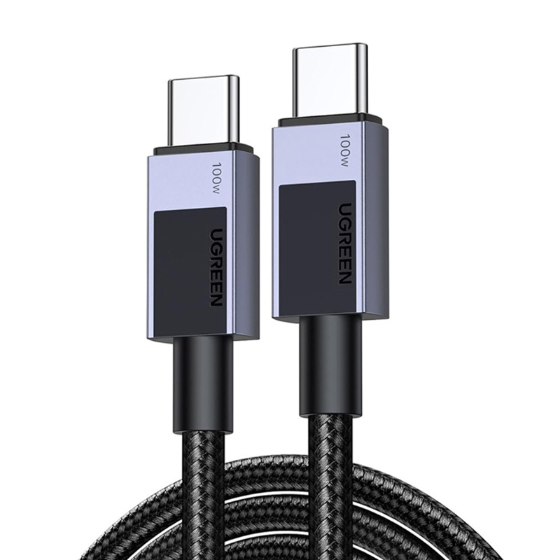 Dwa czarne kable USB-C Ugreen z oznaczeniem 100W na białym tle.
