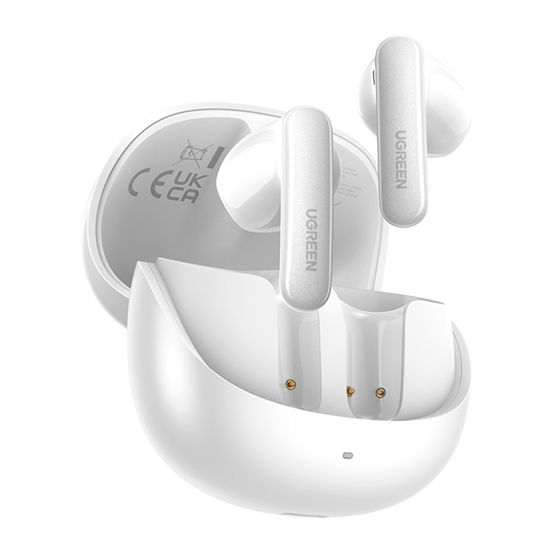 Auricolari wireless UGREEN bianchi con custodia di ricarica.