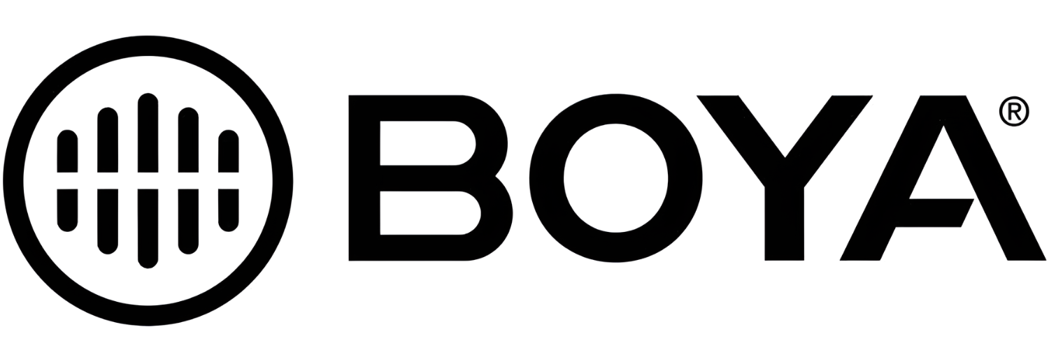 Il logo BOYA presenta un'icona d'onda audio nera in un cerchio accanto al nome del marchio.