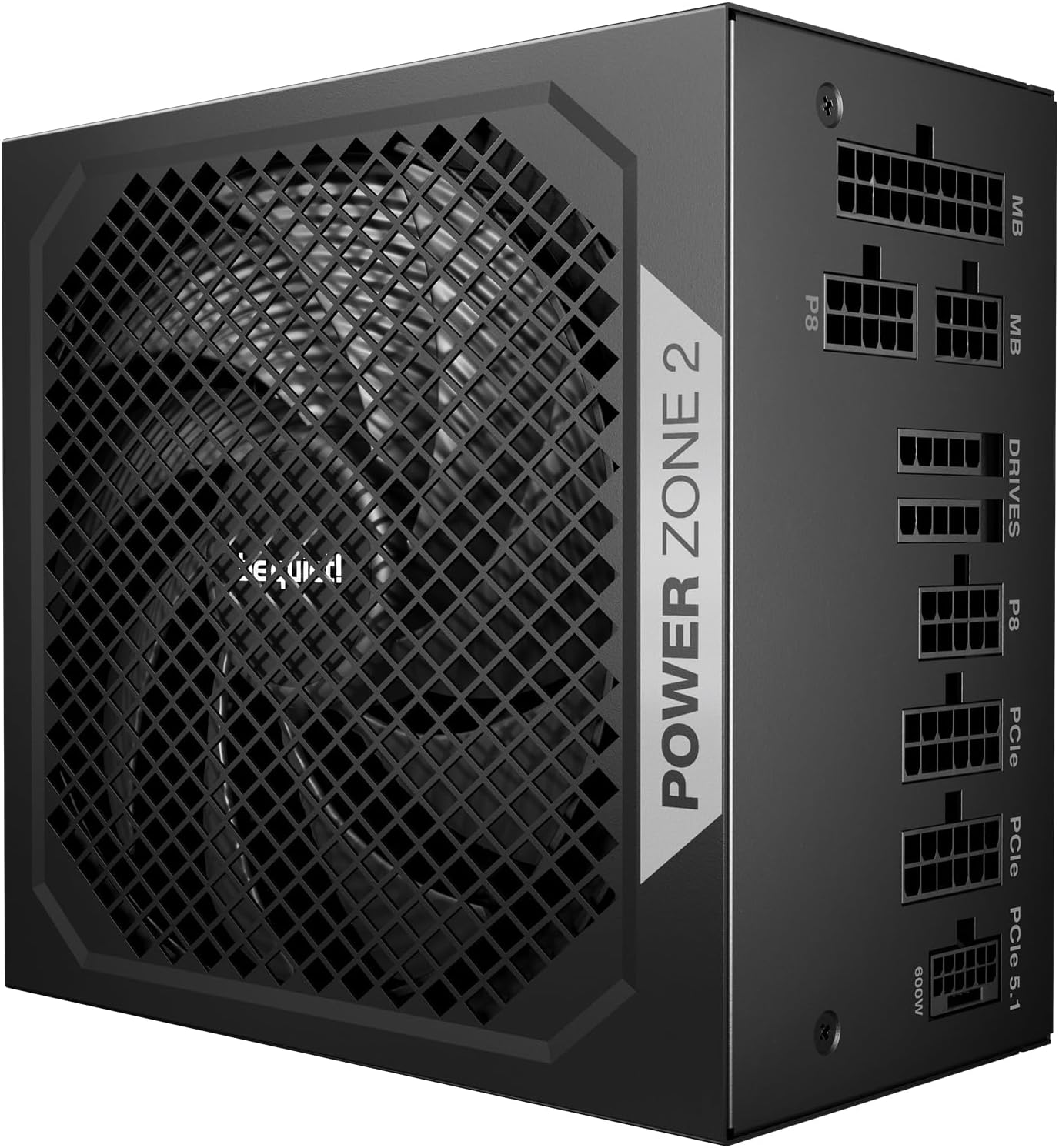 Schwarzes PC-Netzteil 'Power Zone 2' mit Lüftungsgitter und modulareren Anschlüssen.