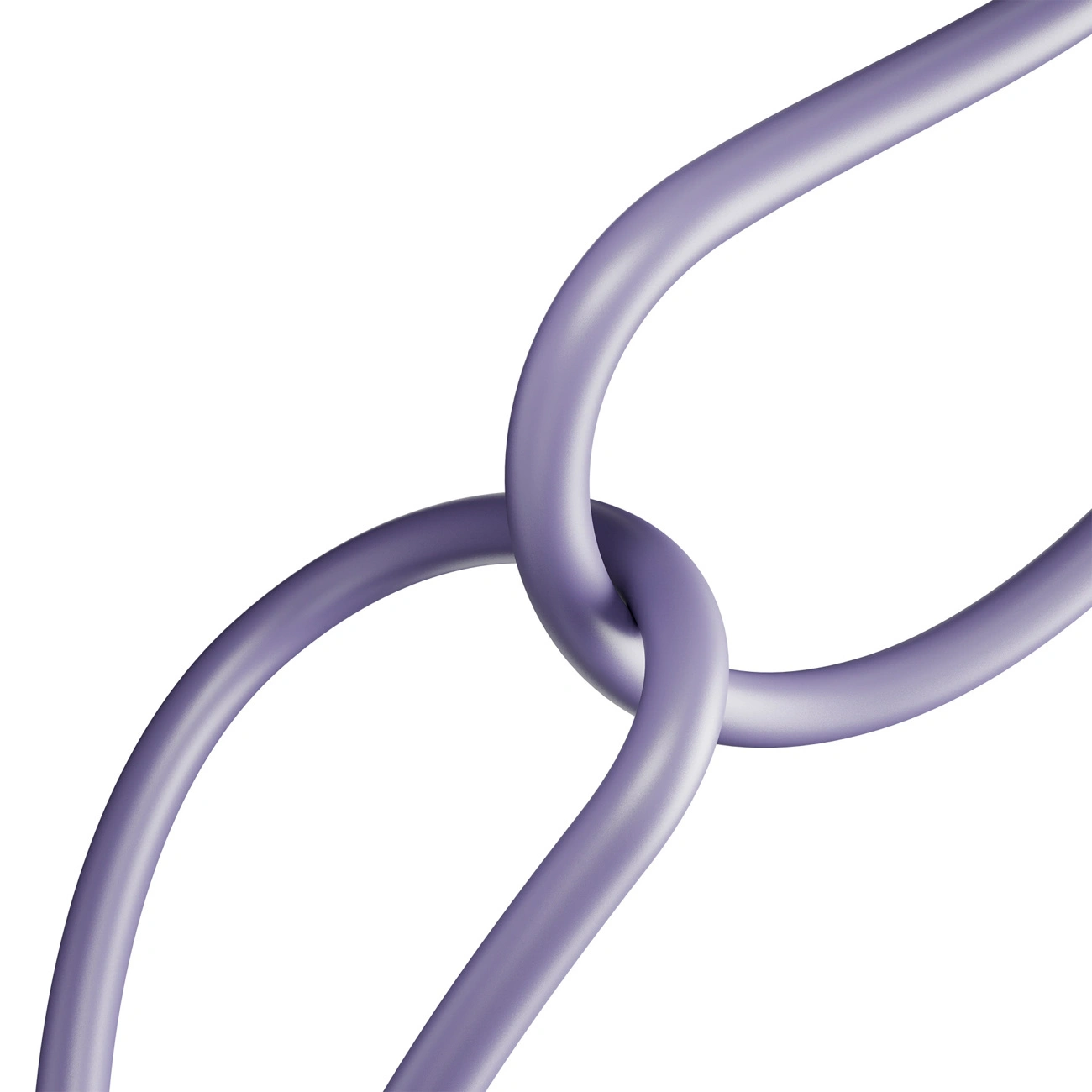 Due anelli di catena viola intrecciati su uno sfondo bianco.