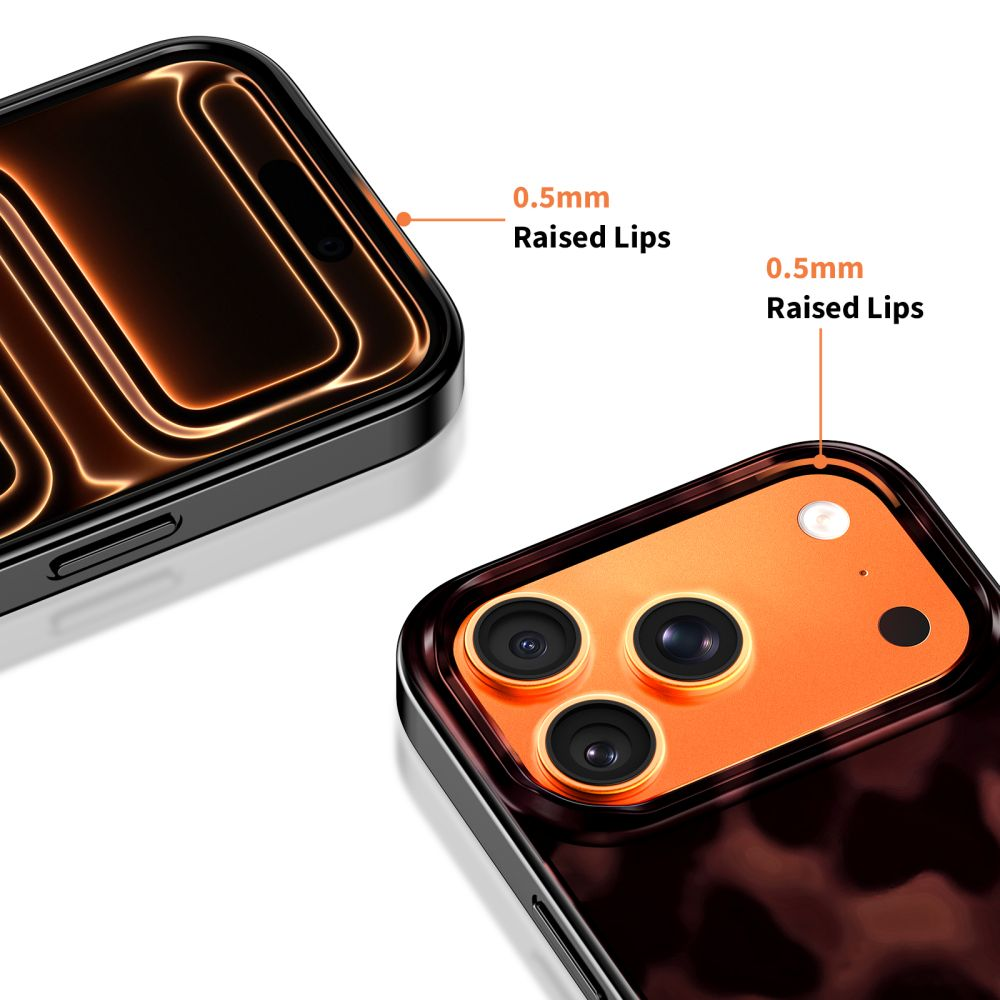 Zwei Smartphone-Hüllen mit 0,5 mm erhöhten Rändern zum Schutz von Bildschirm und Kamera.