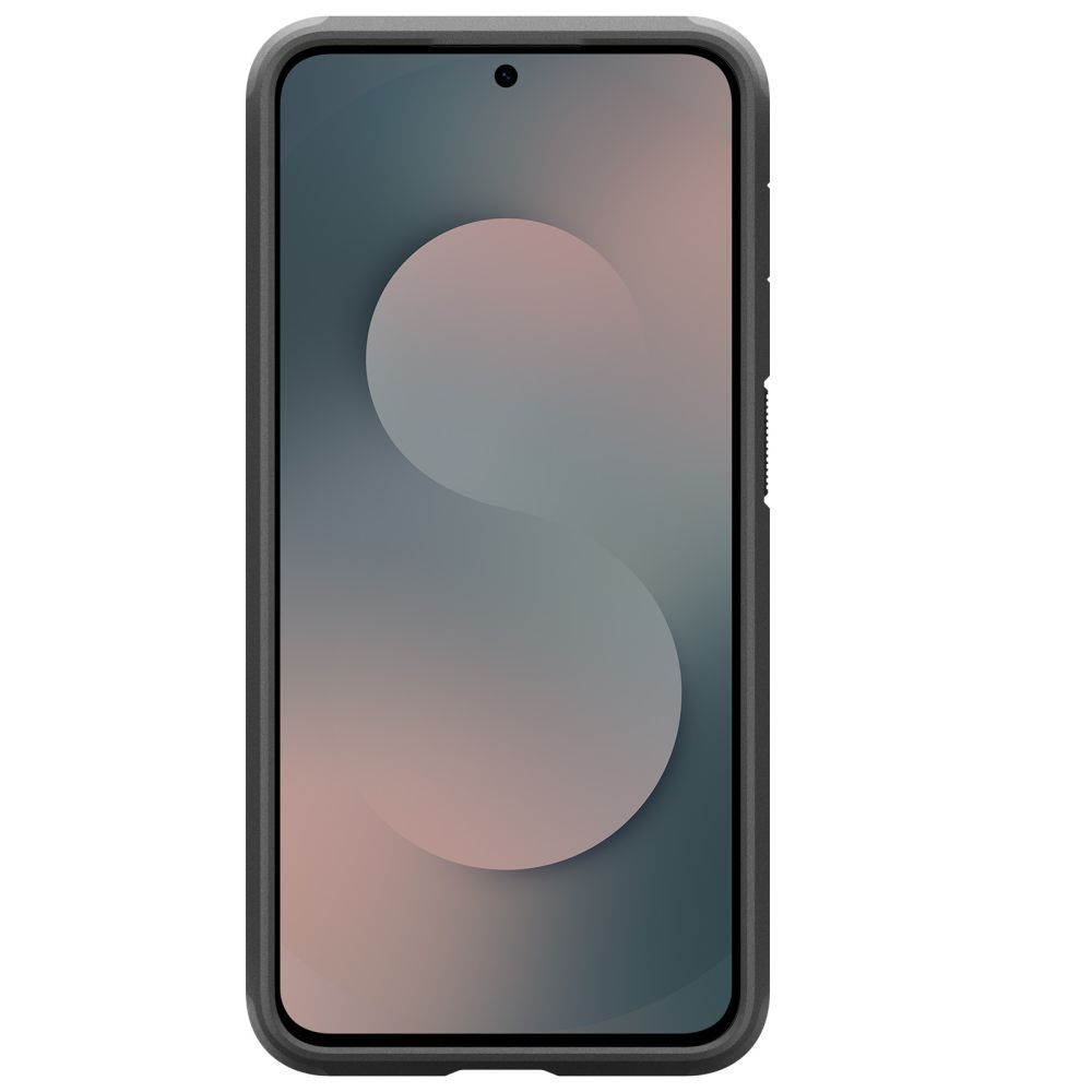 Uno smartphone grigio in custodia protettiva con sfondo astratto.
