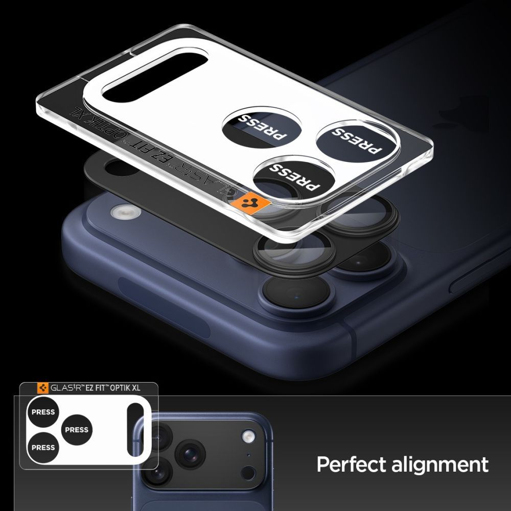 Kit protezione fotocamera per smartphone, con strumento di allineamento e punti di pressione.