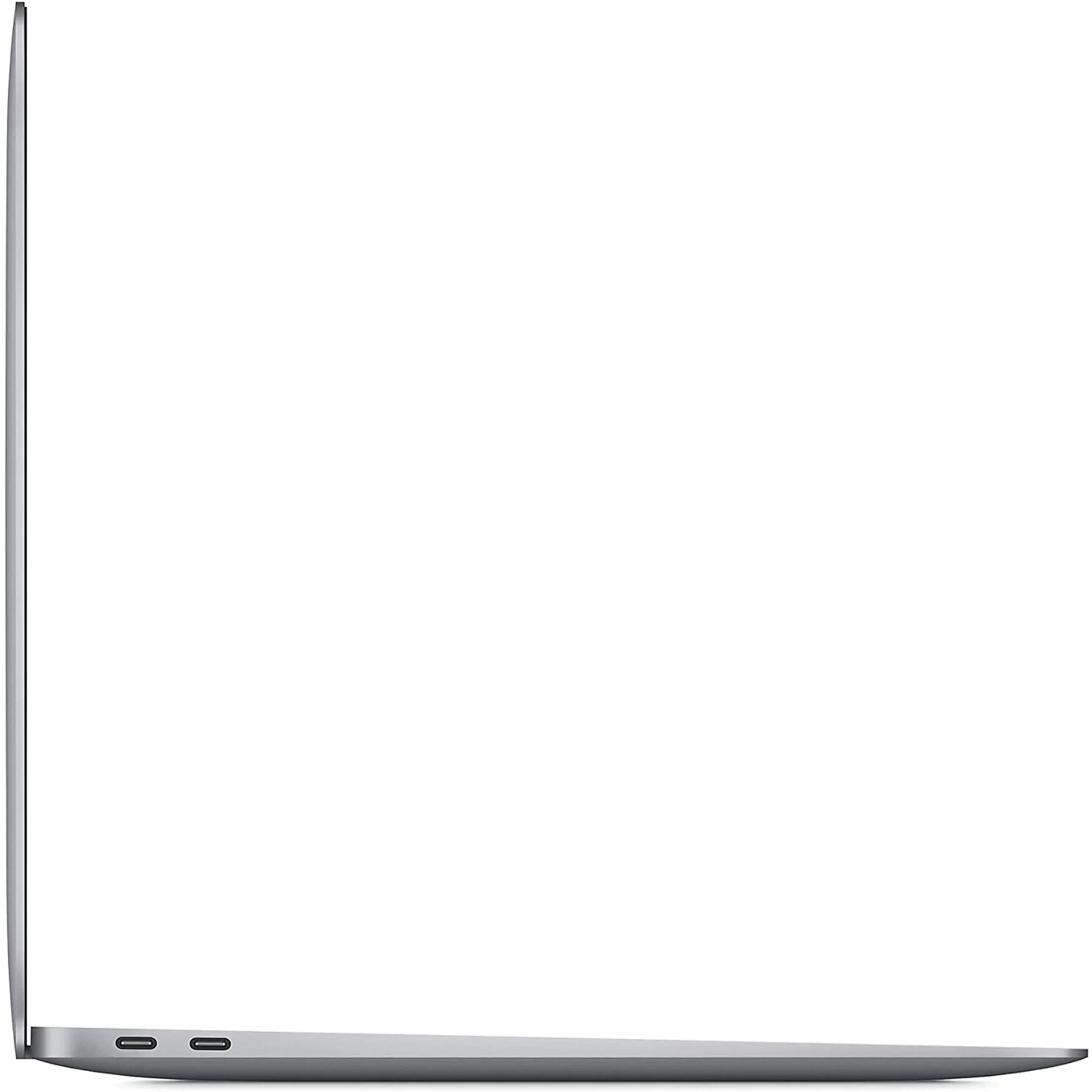 Vista lateral de una laptop plateada cerrada con dos puertos USB-C.