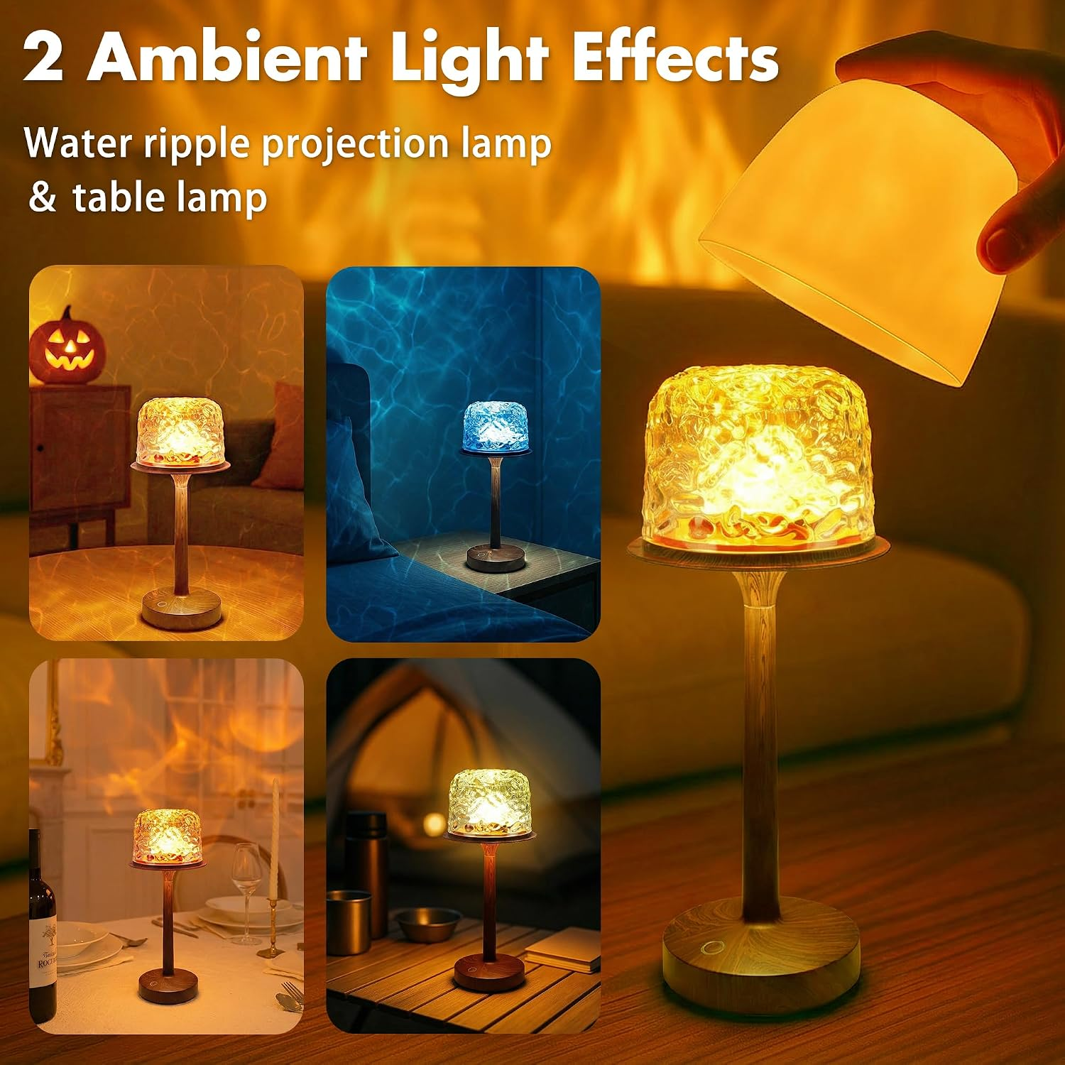 Eine elegante Tischlampe mit wechselnden Lichteffekten und abnehmbarem Schirm.