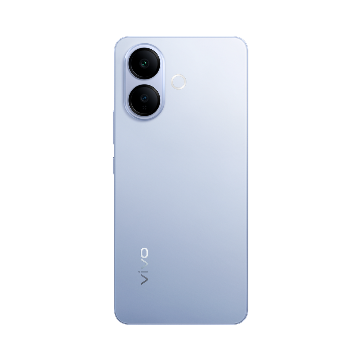Rückseite eines hellblauen Vivo-Smartphones mit zwei vertikalen Kameralinsen und Markenlogo.