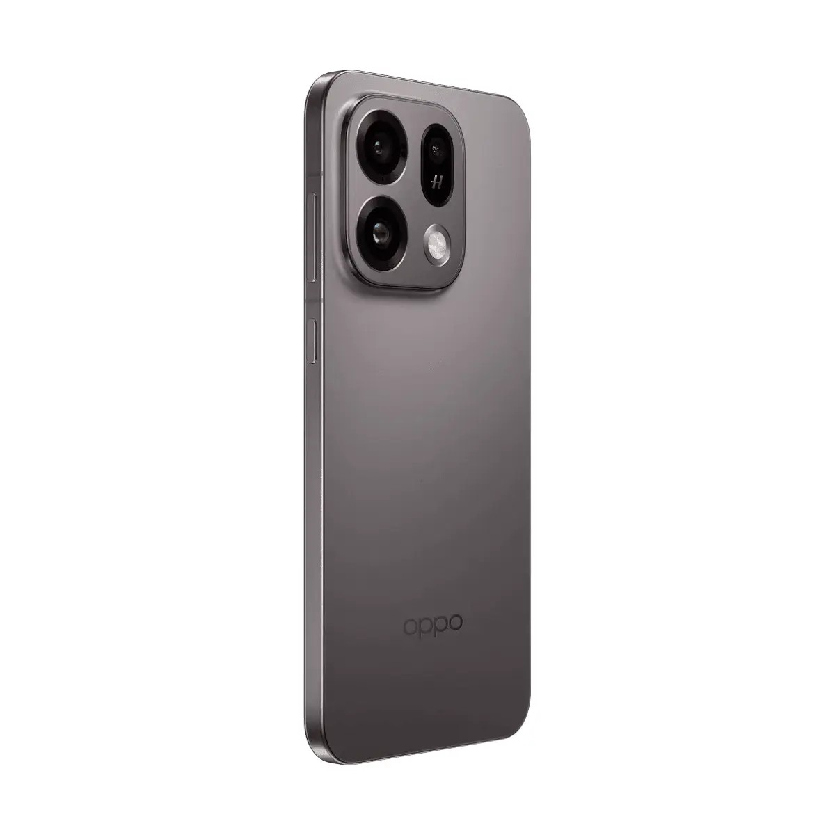 Retro di uno smartphone Oppo grigio con modulo a quattro fotocamere rettangolare.