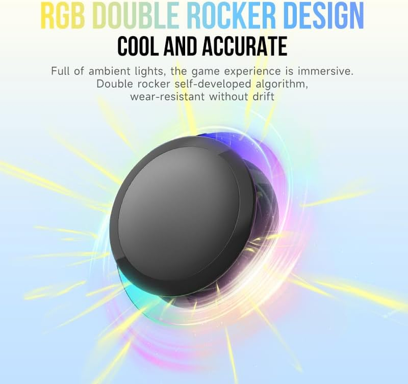 Ein RGB-Doppelwippen-Controller mit leuchtendem Umgebungslicht auf blauem Grund.