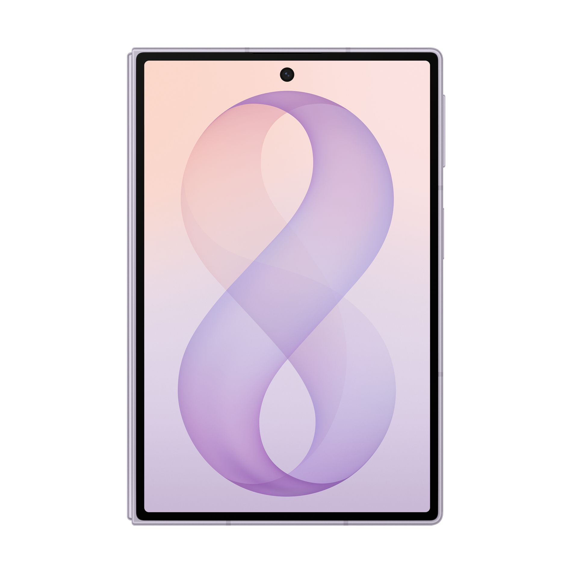 Uno smartphone che mostra uno sfondo con una figura astratta viola a forma di otto.