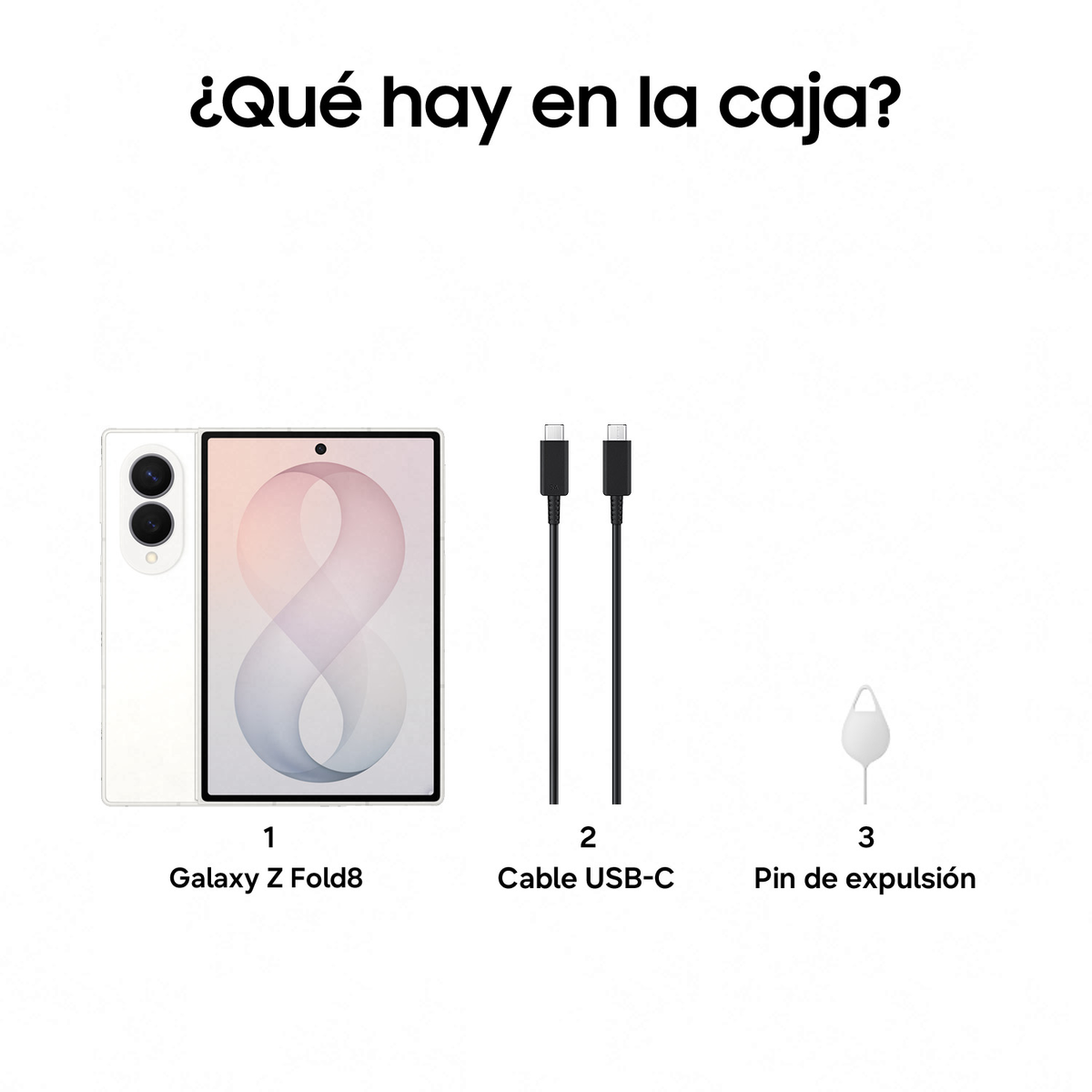 Contenuto della confezione: Un Galaxy Z Fold8, un cavo USB-C e una spilla d'espulsione.