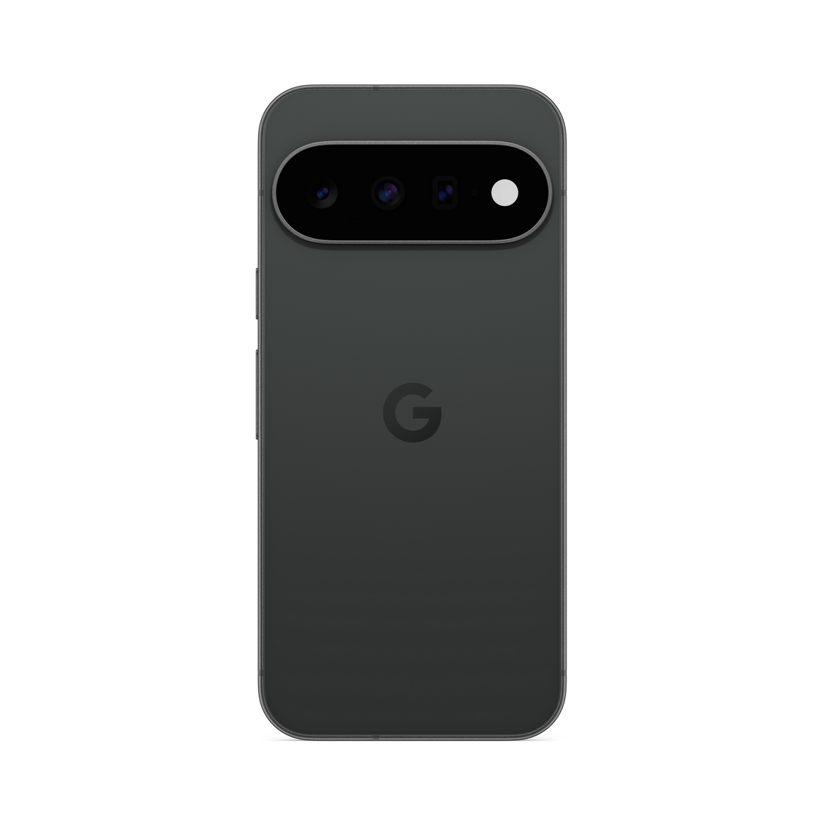 Tył ciemnoszarego smartfona Google Pixel z poziomym panelem aparatu i logo Google.