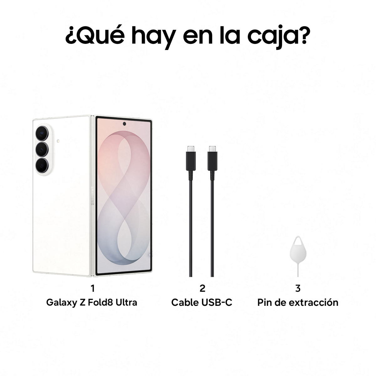 Galaxy Z Fold8 Ultra con cavo USB-C e spillo di estrazione.