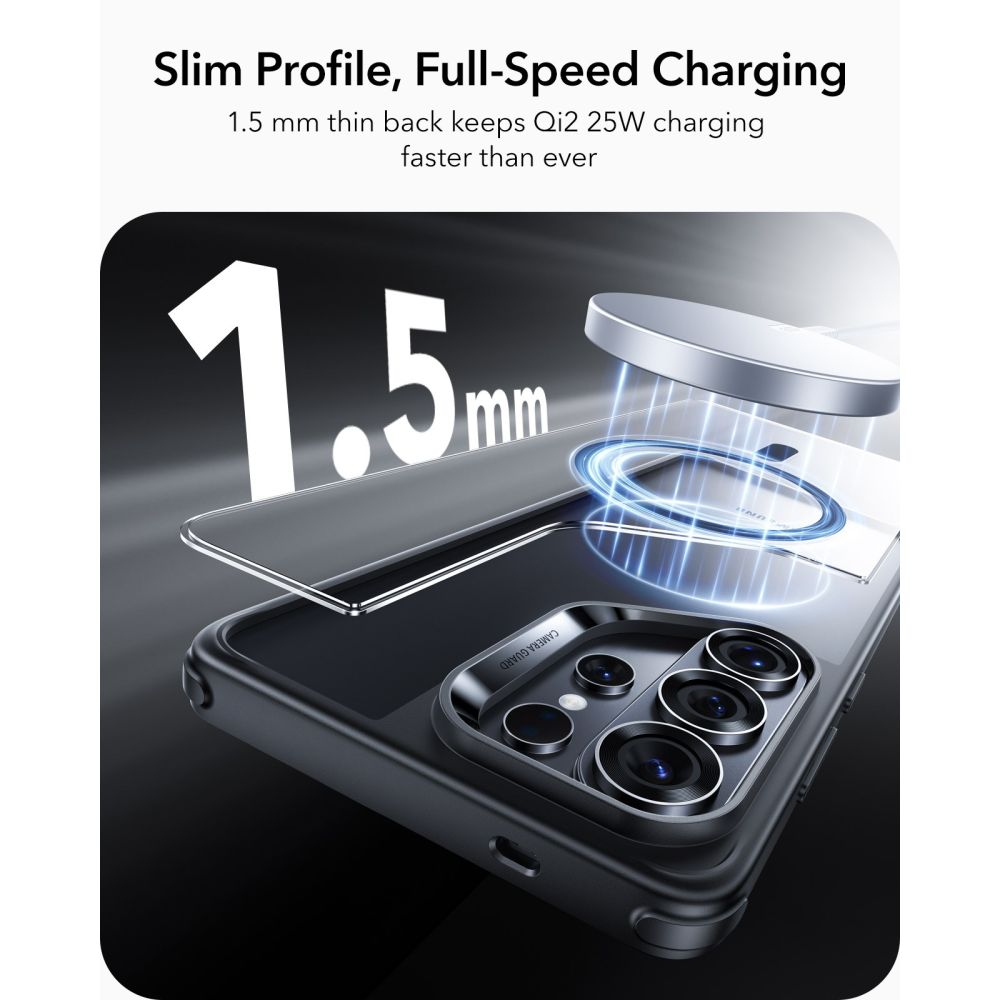 1.5mm profilli ve manyetik Qi2 şarj özellikli ince telefon kılıfı.