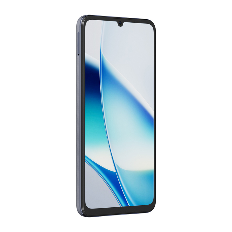 Uno smartphone con uno sfondo blu curvo sullo schermo e un piccolo notch.