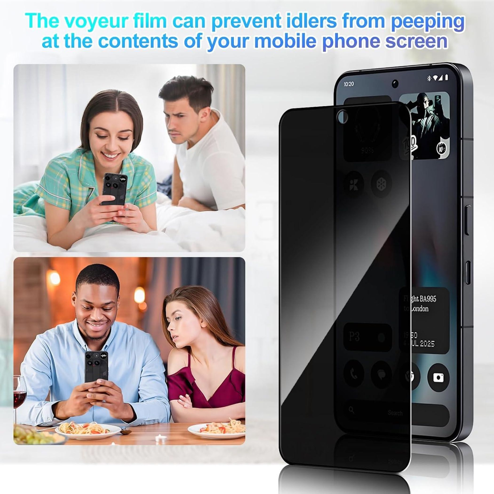 Una pellicola per la privacy impedisce sguardi indiscreti sullo smartphone.