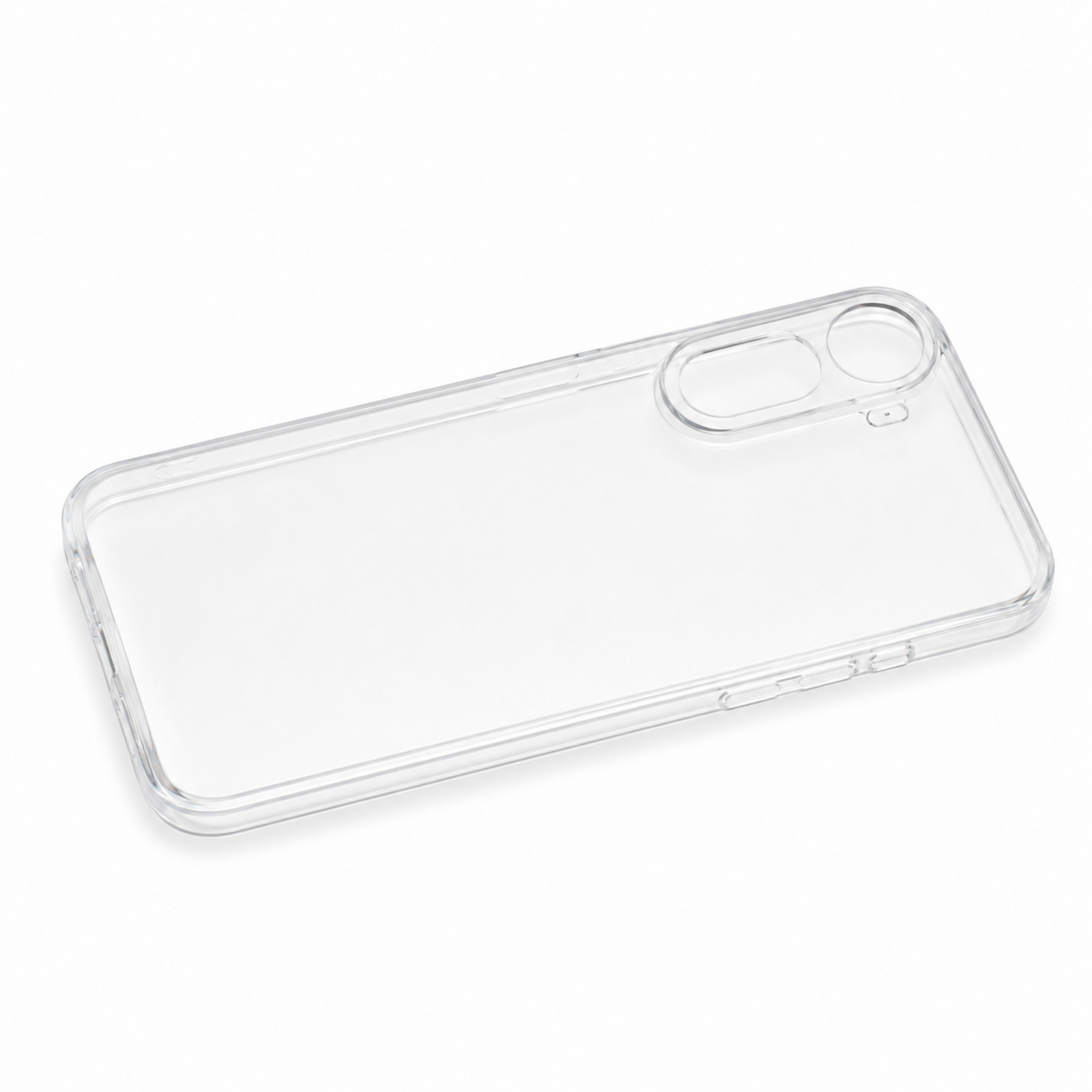 Eine transparente Smartphone-Hülle auf weißem Hintergrund.