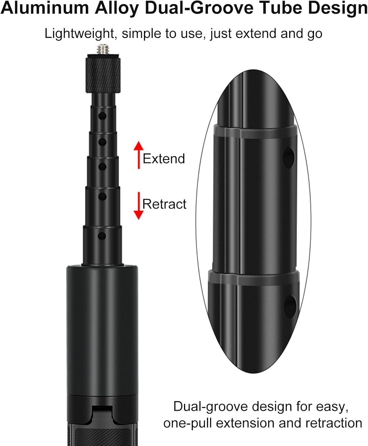 Aluminium-Teleskopstange mit Dual-Nut-Design zum einfachen Ausziehen und Einschieben.