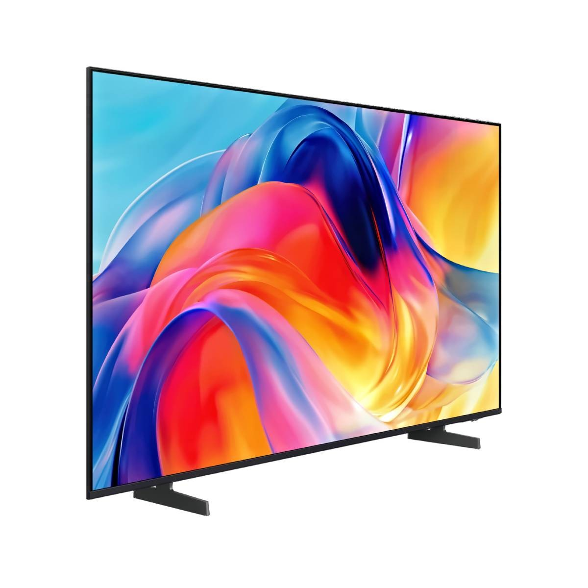 Flachbildfernseher mit einem farbenfrohen, abstrakten Hintergrundbild auf dem Display.