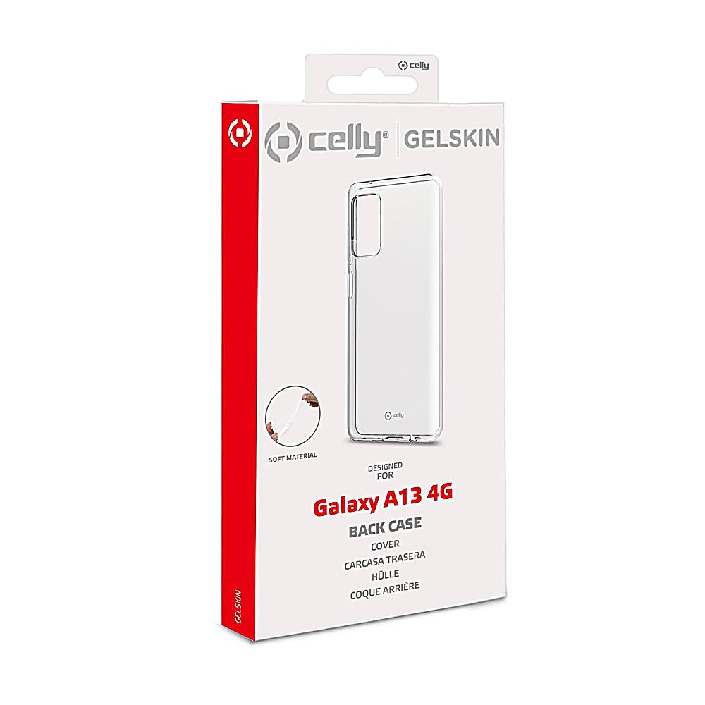 Embalaje de una funda Celly Gelskin para Galaxy A13 4G.