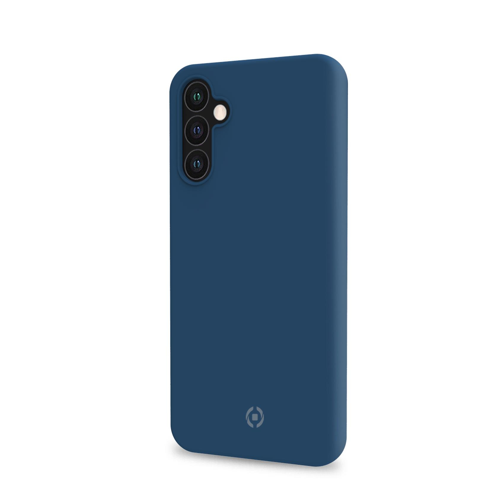 Una funda de smartphone azul oscuro con tres recortes de cámara en la parte trasera.