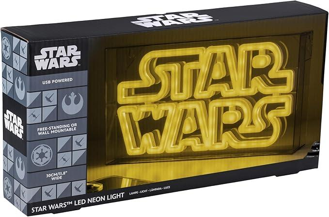 Verpackte Star Wars LED Neonleuchte in gelb mit schwarzer Schachtel.
