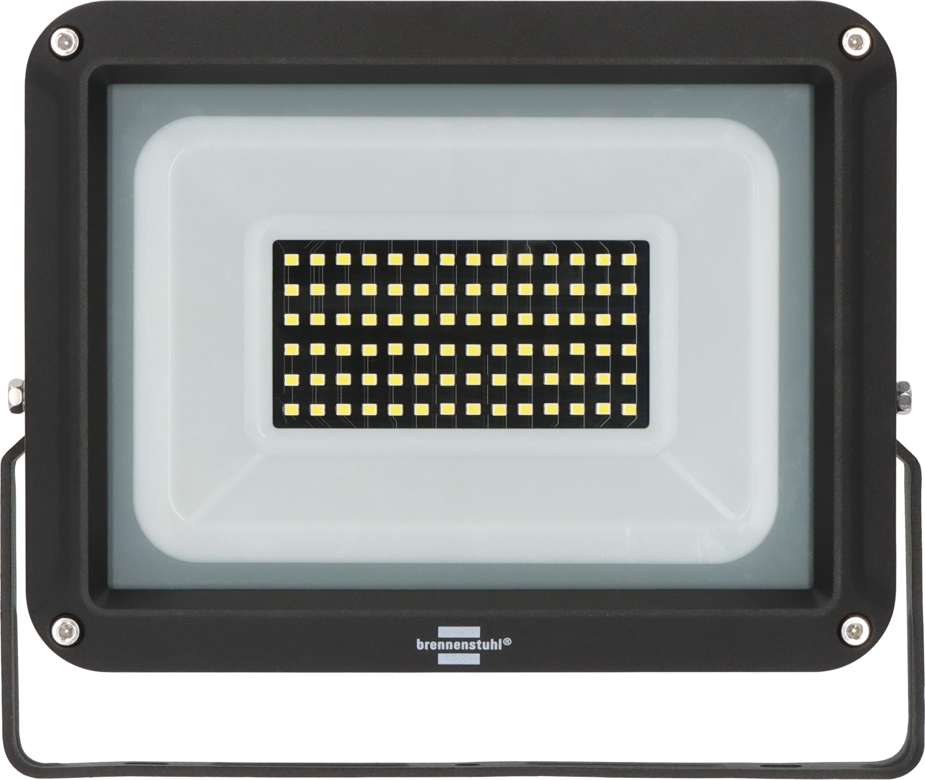 Un faro LED nero con un pannello centrale di LED gialli e il marchio brennenstuhl.