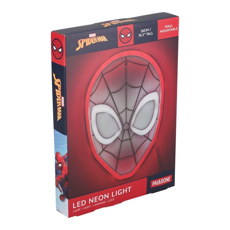 Caja de la luz de neón LED de Spider-Man con diseño de máscara roja.