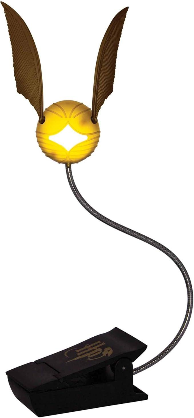 Lámpara con clip de Snitch dorada, cuello flexible y logotipo de Harry Potter.