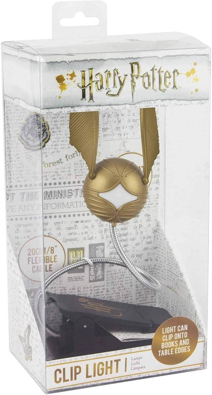Lámpara de pinza de la Snitch Dorada de Harry Potter en su caja.