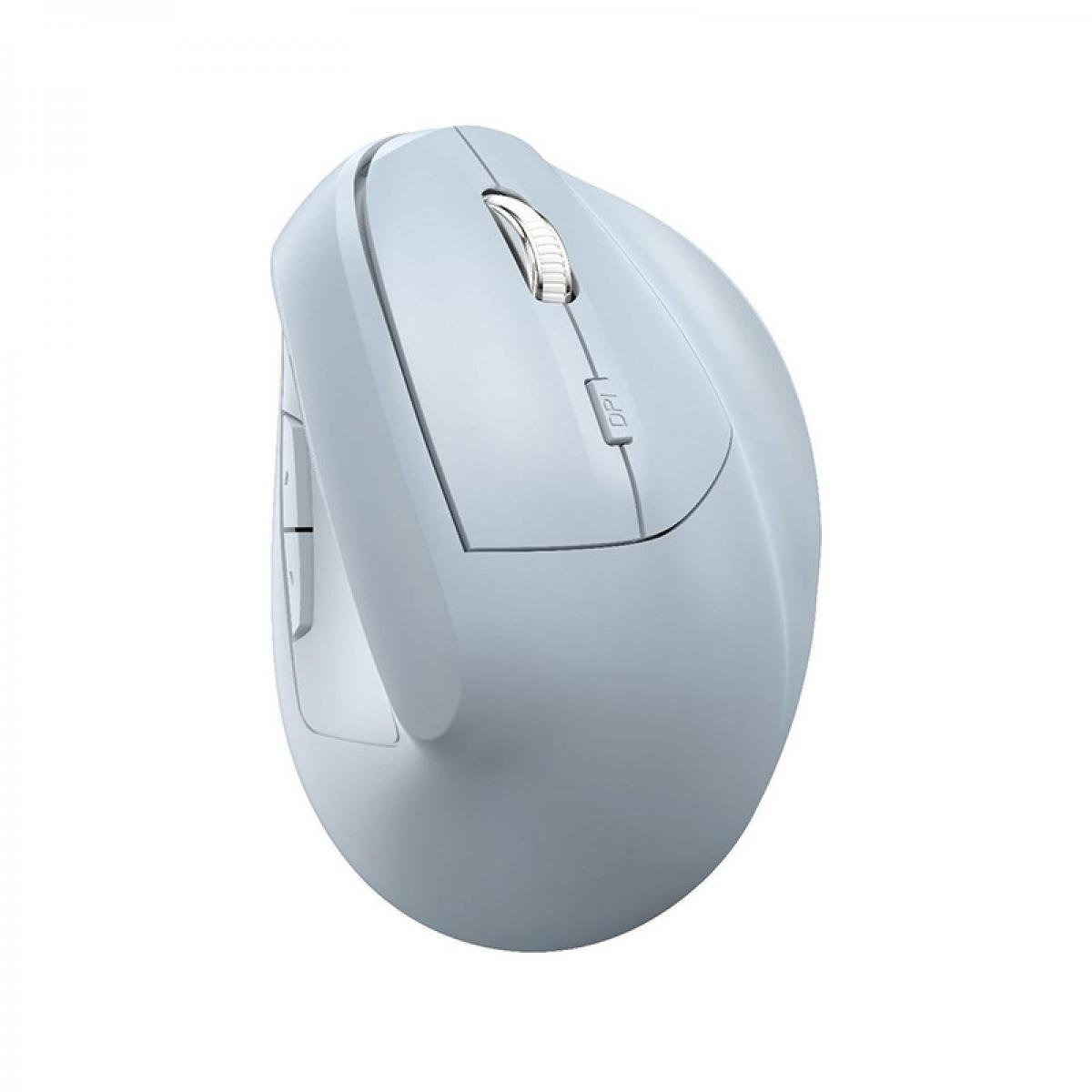 Eine ergonomische, graue Computermaus mit Scrollrad und DPI-Taste auf weißem Hintergrund.